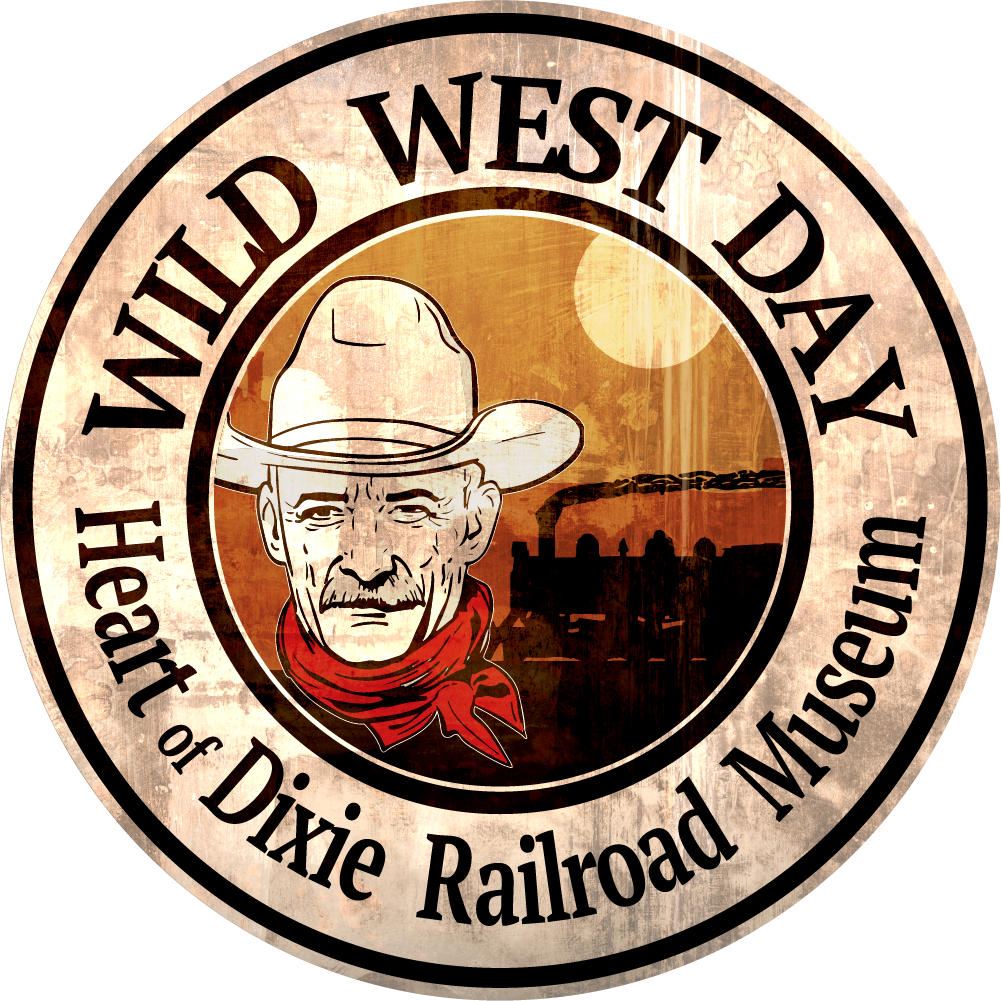 Circular Logo with Cowboy and Locomotive