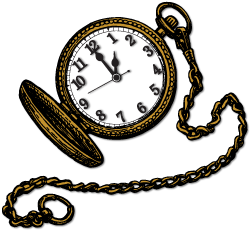 Drawing of Pocket Watch with hands point at 1:00 O'Clock